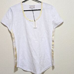 Caryn Vallone Cotton, Short Sleeve Vneck Top L